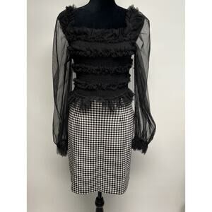Mele E Pere Women Large Mesh Sheer Ruffle Top Goth Gothic Whimsigoth Fairygrunge